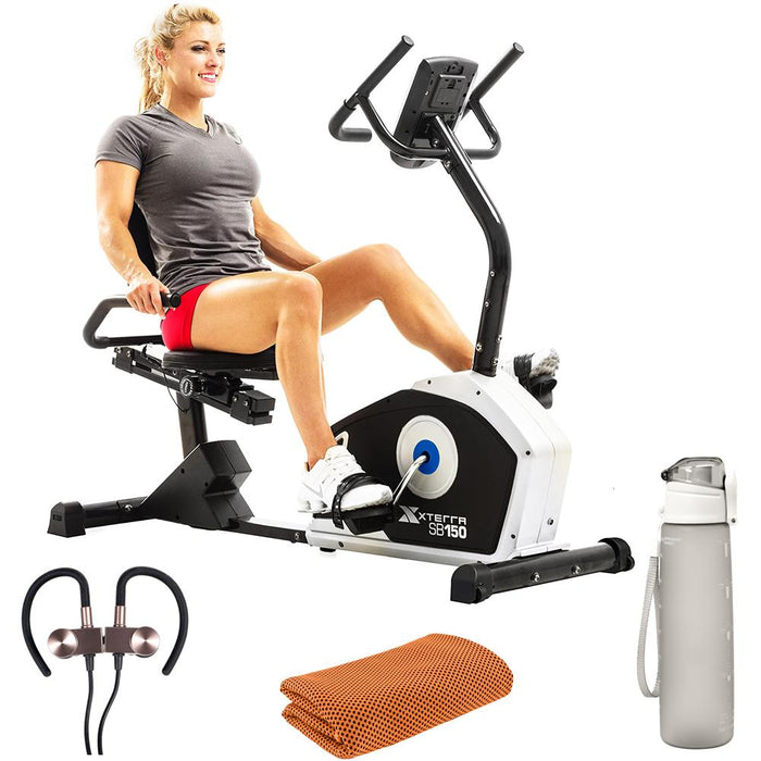 XTERRA Fitness SB150 Recumbent Exercise Bike with LCD 3.7" Display Screen + Sports Bundle