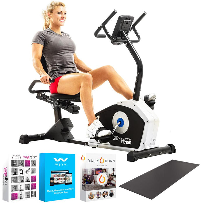 XTERRA Fitness SB150 Recumbent Exercise Bike with LCD 3.7" Display Screen + Fitness Bundle
