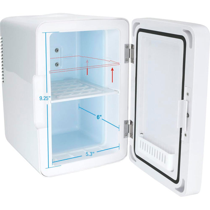 Kell Personal Chiller LED Lighted Mini Fridge with Mirror Door, White - Open Box