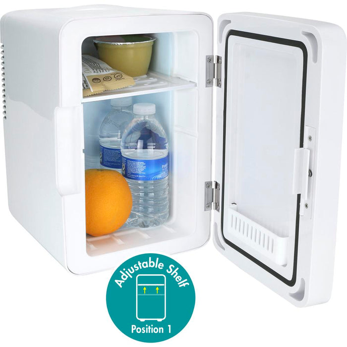 Kell Personal Chiller LED Lighted Mini Fridge with Mirror Door, White - Open Box