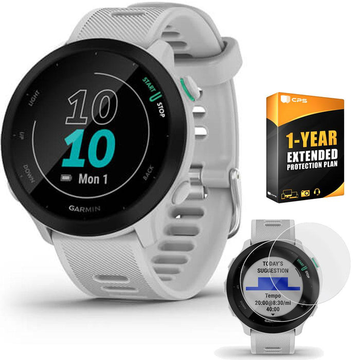 Garmin Forerunner 55 GPS Running Watch (White) with 2-Pack Screen