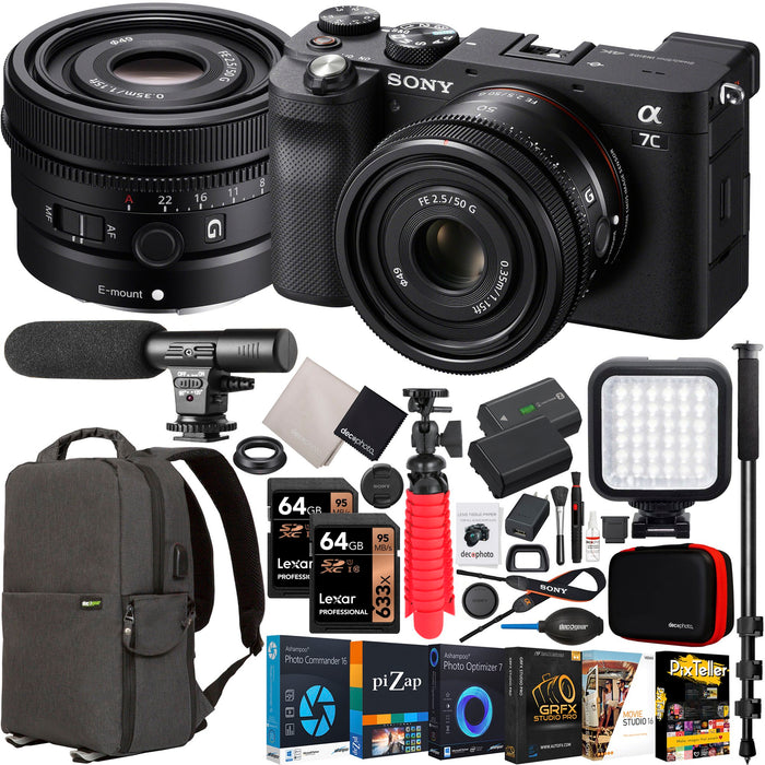 Sony a7C Mirrorless Full Frame Camera Body + FE 50mm F2.5 G Lens SEL50F25G Kit Bundle
