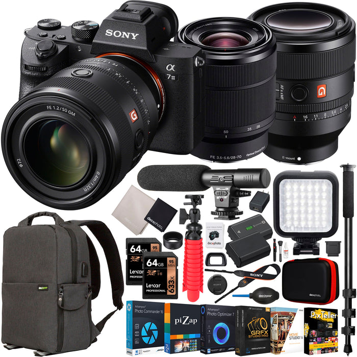 Sony a7 III Mirrorless Full Frame Camera 2 Lens Kit 50mm F1.2 GM + 28-70mm OSS Bundle