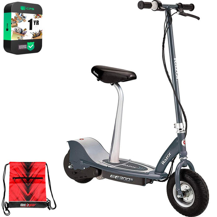 Razor 13116214 E300S Seated Electric Scooter, Grey + Extended Protection & Deco Bag