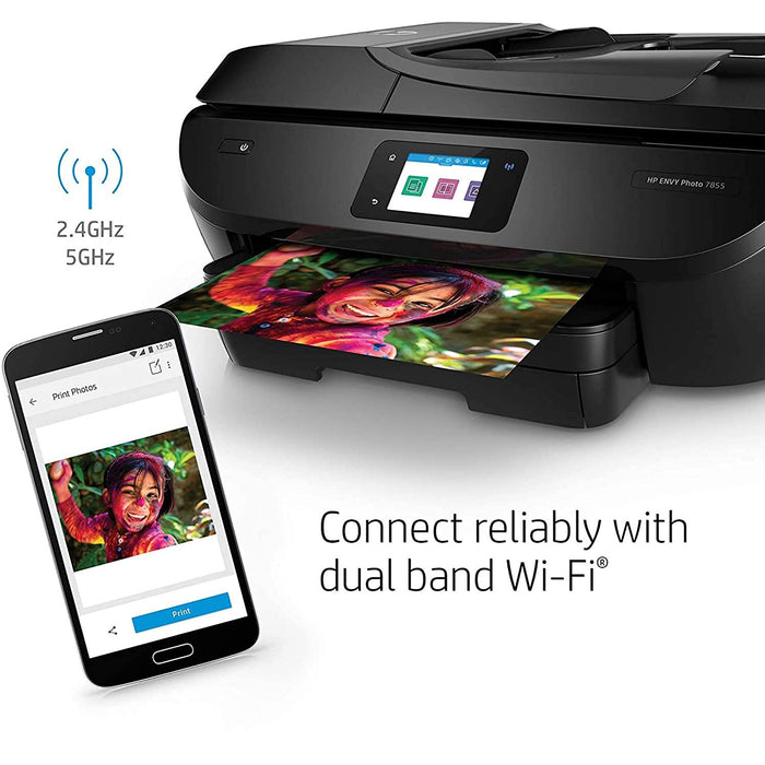 Hewlett Packard ENVY Photo 7855 Wireless All-in-One Printer for Home & Office Bundle - Renewed