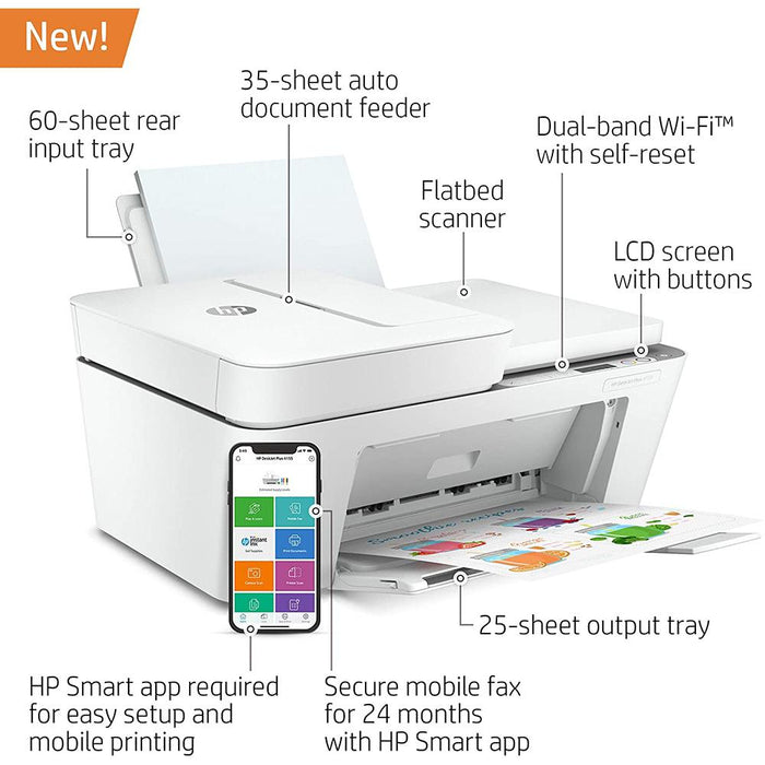 Hewlett Packard DeskJet Plus 4155 Wireless All-in-One Printer for Home & Office Bundle - Renewed