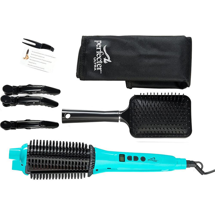 Perfecter Flat Iron Hair Straightener & Hot Round Brush 2-in-1 (Teal) - Open Box