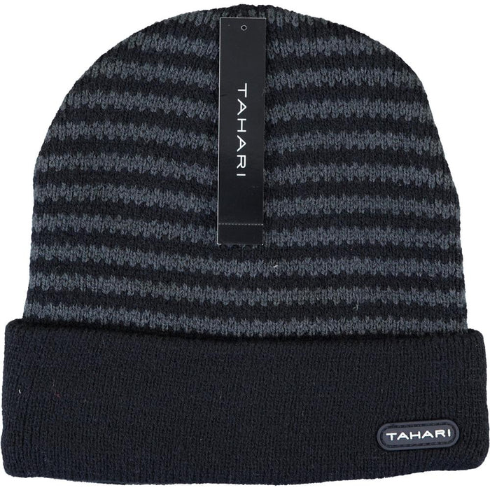 Tahari 2x Cuffed Knit Winter Beanie Ski Hat Insulated With Faux Fur(Unisex)(Black&Navy)