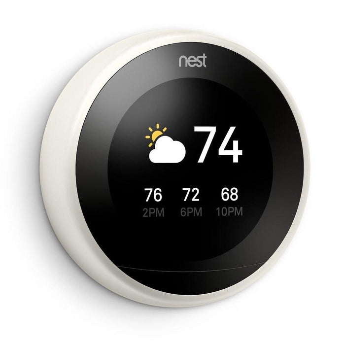 Google Nest 3rd Generation Learning Thermostat in White + Nest Audio Smart Speaker in Sky