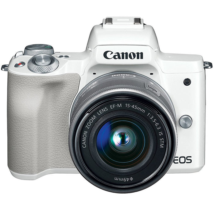 Canon EOS M50 Mirrorless Digital Camera (White) w/ EF-M 15-45mm IS STM Lens - Renewed