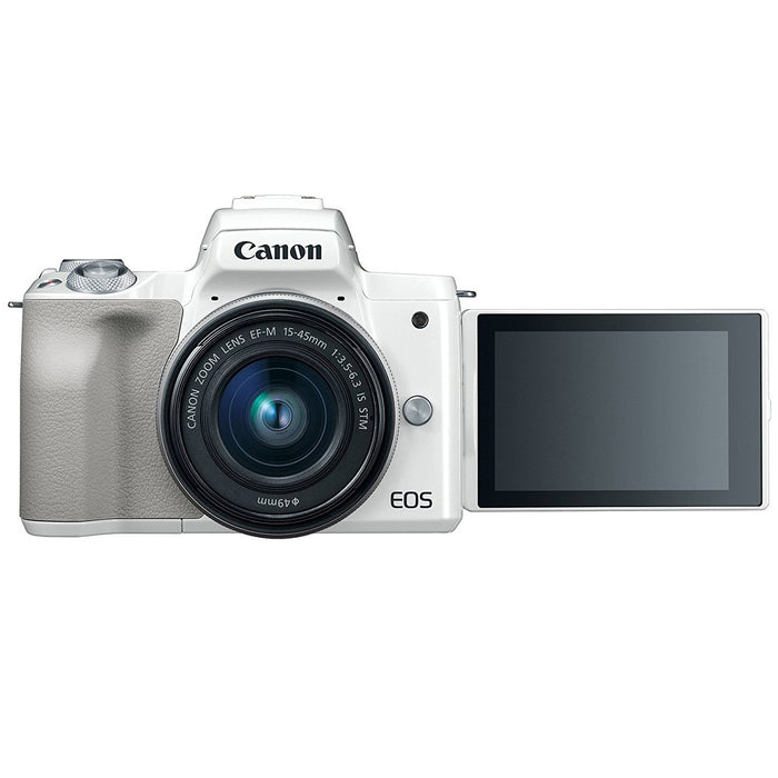 Canon EOS M50 Mirrorless Digital Camera (White) w/ EF-M 15-45mm IS STM Lens - Renewed
