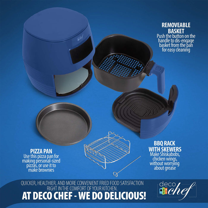 Deco Chef Digital 5.8QT Electric Air Fryer - Healthy, Fast Cooking - Blue - Refurbished