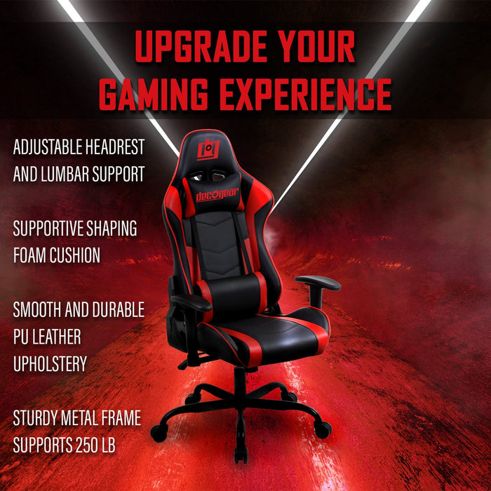 Deco Gear Ergonomic Foam Gaming Chair with Adjustable Head and Lumbar, Red - Refurished
