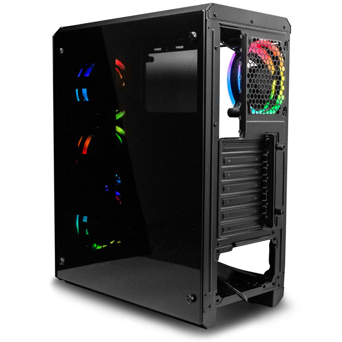 Deco Gear Mid-Tower PC Gaming Computer Case, Full Tempered Glass, LED Lights - Refurbished