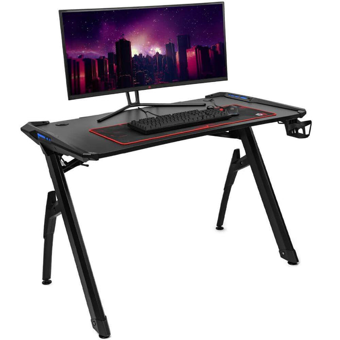 Deco Gear 47" LED Gaming Desk, Carbon Fiber Surface with Gaming Chair (Red) Bundle