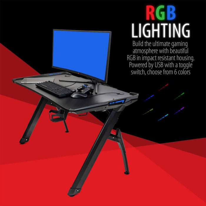 Deco Gear 47" LED Gaming Desk, Carbon Fiber Surface with Gaming Chair (Red) Bundle