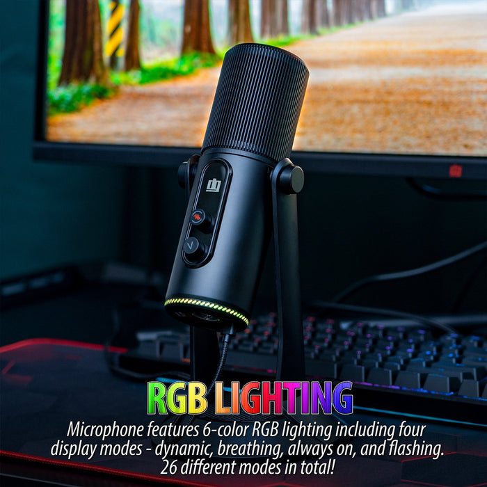 Deco Gear 47" LED Gaming Desk, Carbon Fiber Surface with PC USB Microphone Bundle