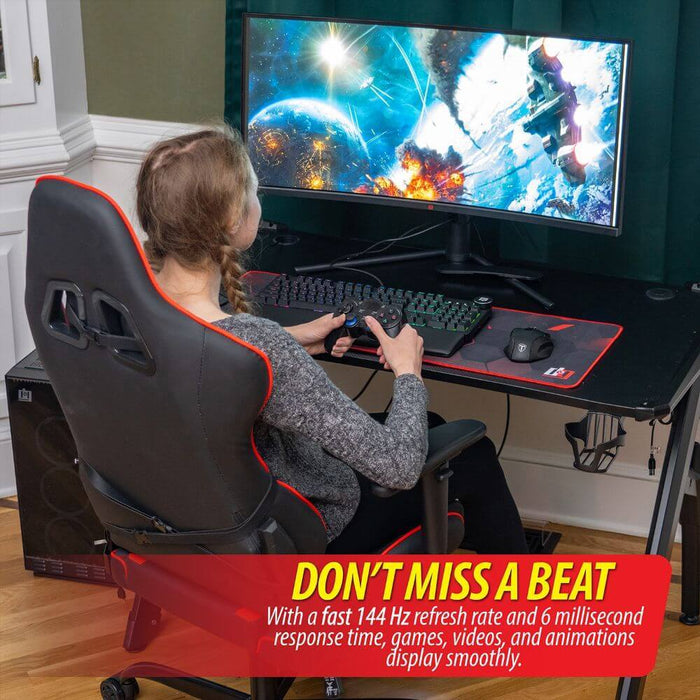 Deco Gear 47" LED Gaming Desk, Carbon Fiber Surface with 34" Curved Gaming Monitor Bundle