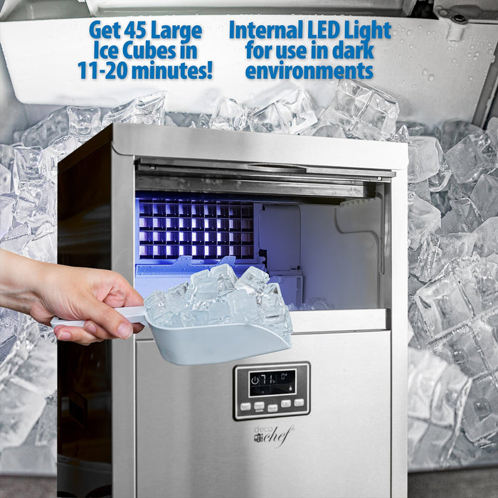 Deco Chef Commercial Ice Maker, Stainless Steel with 118-Can Mini Fridge Bundle