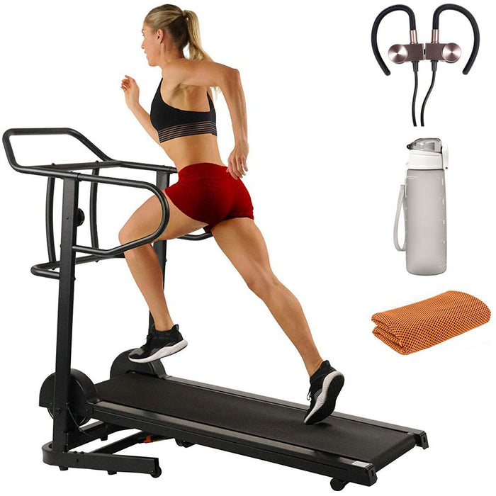 Sunny Health and Fitness Force Fitmill Manual Treadmill with Earbuds Bundle