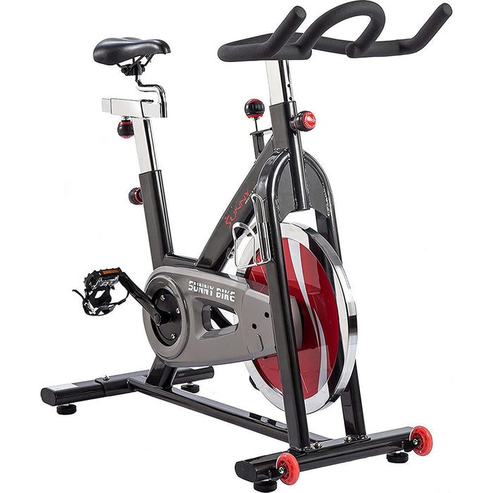Sunny Health and Fitness Belt Drive Indoor Cycling Bike with Earbuds Bundle