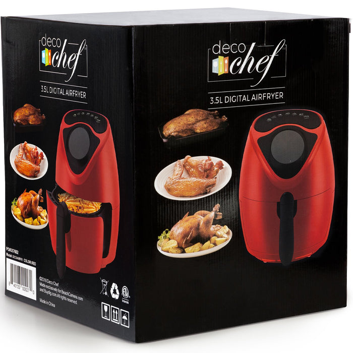 Deco Chef 3.7QT Electric Oil-Free Digital Air Fryer for Healthy Frying, Red - Refurbished