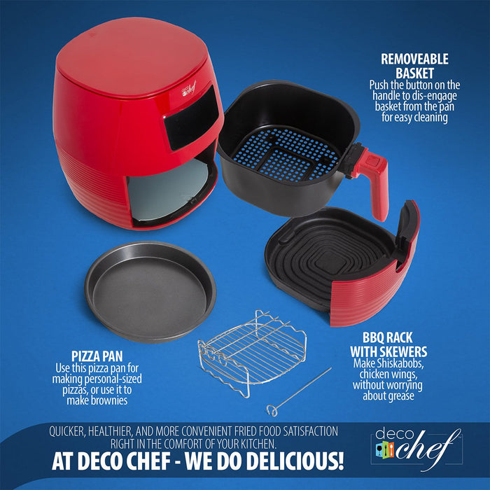 Deco Chef Digital 5.8QT Electric Air Fryer (Red) Bundle with Gourmet 12-Piece Knife Set