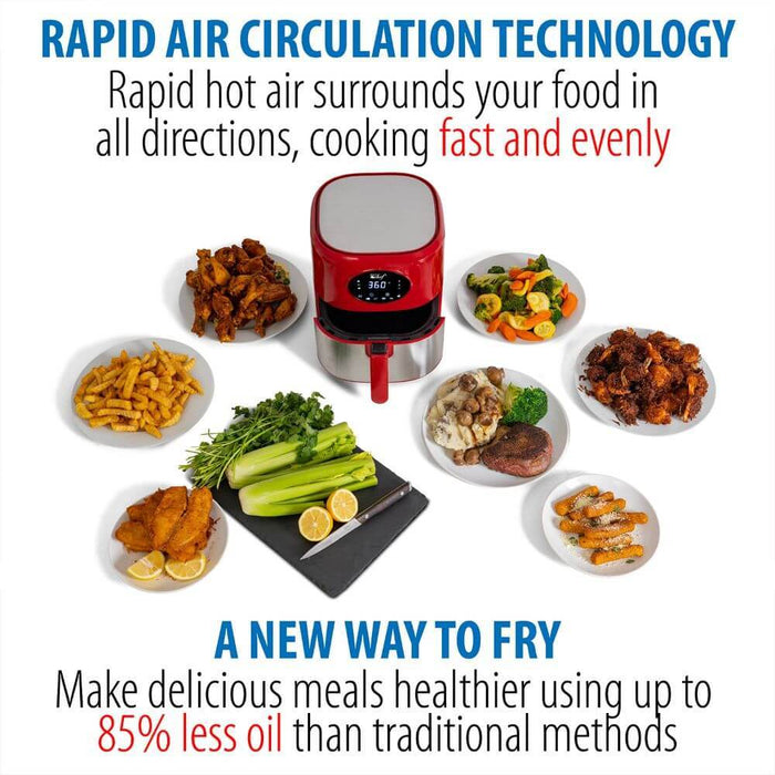 Deco Chef 3.7QT Digital Air Fryer (Red) Bundle with Gourmet 12-Piece Knife Set