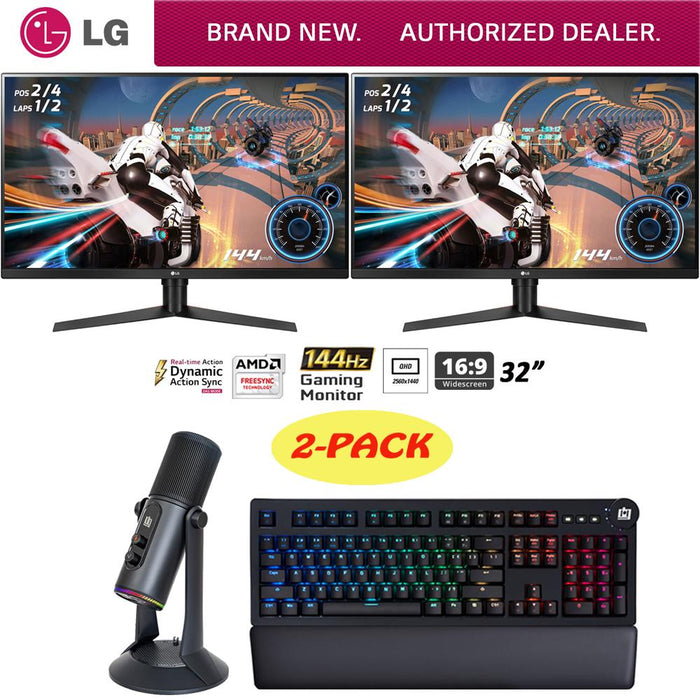 LG 32" Class QHD 2560 x 1440 Dual Gaming Monitor + Deco Keyboard +Streaming USB Mic