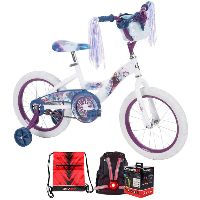 Huffy Disney Frozen 2 Girls Bike w/Training Wheels & Basket, 16" +Accessories Bundle