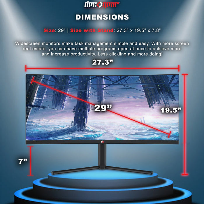 Deco Gear 29-Inch 2560x1080 100Hz VA Curved Monitor, Color Accurate, 4ms Response Time