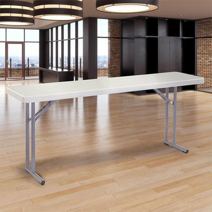 National Public Seating 18" x 72" Heavy Duty Seminar Folding Table w/ 8 Chairs Speckled Grey