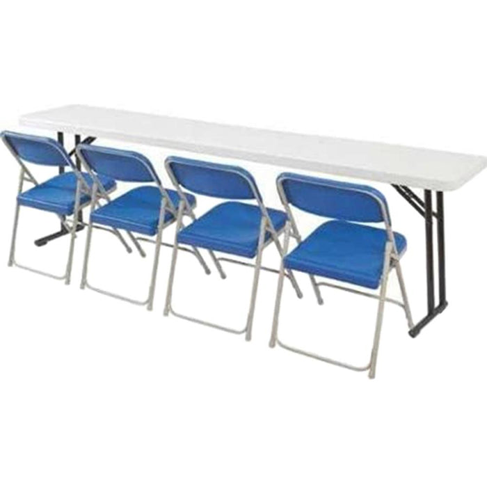 National Public Seating 18" x 96" Heavy Duty Seminar Folding Table, Speckled Grey w/ 4x Chairs