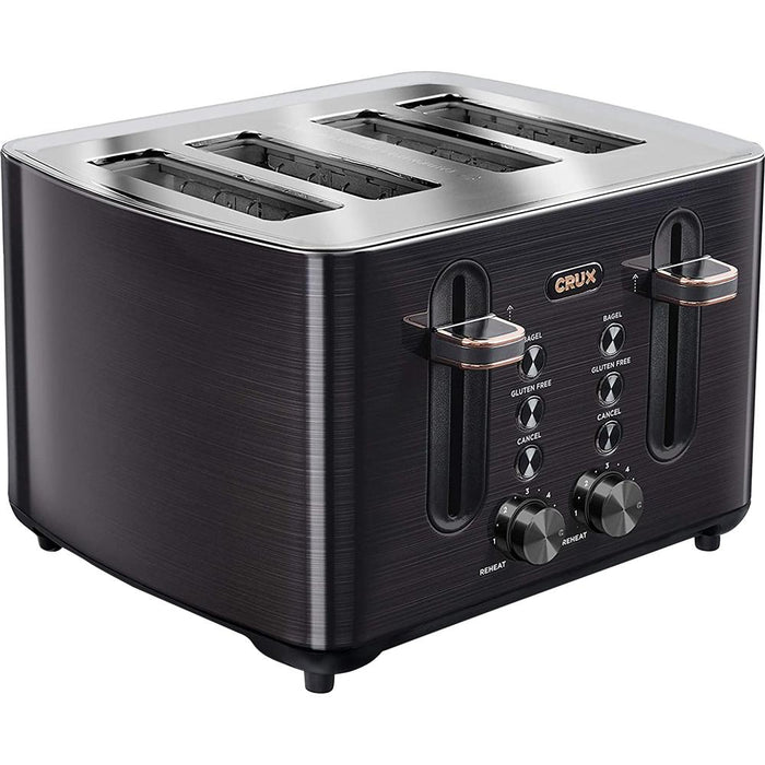 Crux 14545 4-Slice 1800-Watt Toaster, Black/Stainless Steel