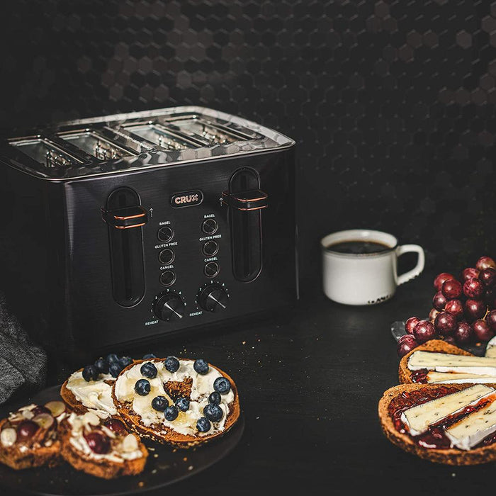 Crux 14545 4-Slice 1800-Watt Toaster, Black/Stainless Steel