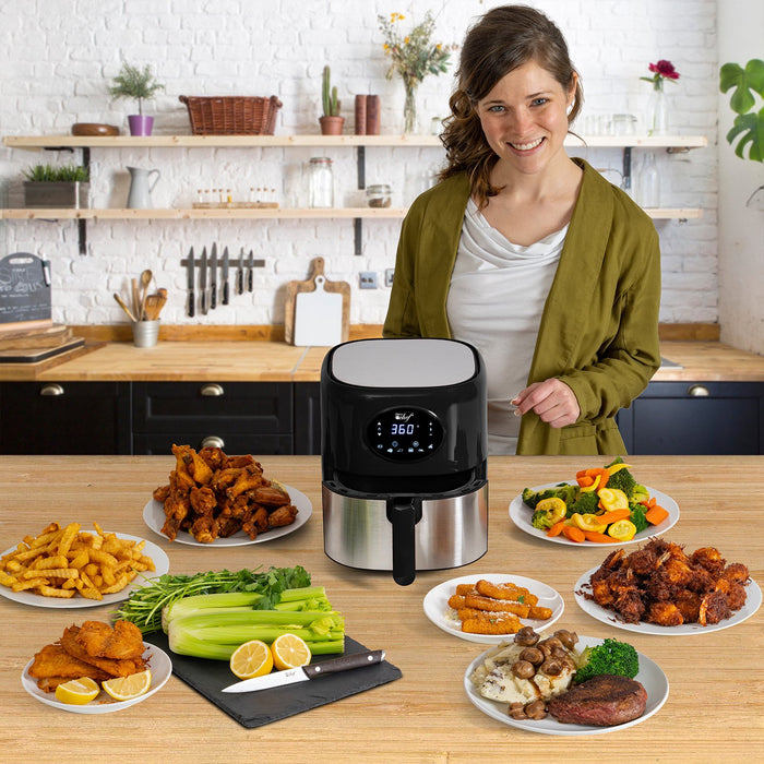 Deco Chef 3.7QT Digital Air Fryer, 6 Cooking Modes, Dishwasher Safe Basket Black - Renewed