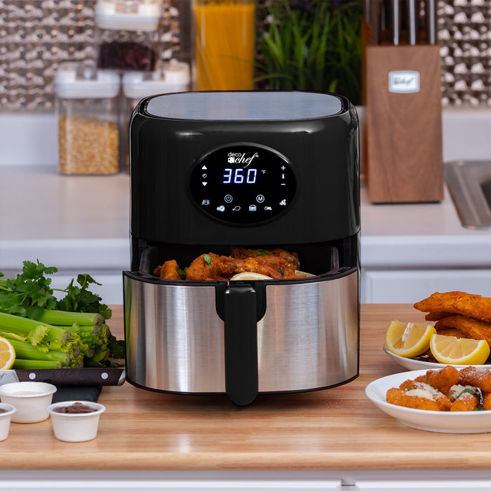 Deco Chef 3.7QT Digital Air Fryer, 6 Cooking Modes, Dishwasher Safe Basket Black - Renewed