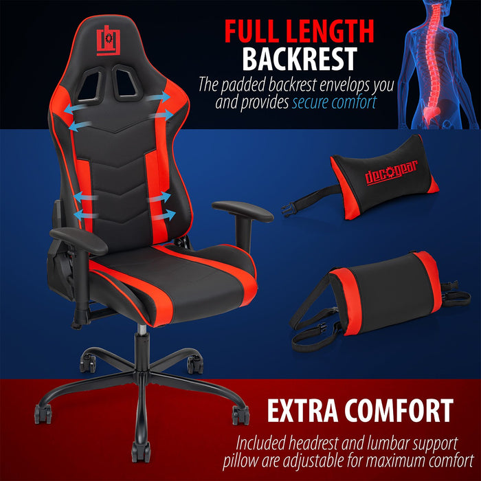 Deco Gear Ergonomic Red Gaming Chair, Head, Lumbar Support, with Mechanical Keyboard