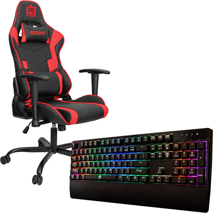 Deco Gear Ergonomic Red Gaming Chair, Head, Lumbar Support, Outemu Blue Switch Keyboard