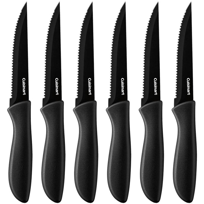 Cuisinart Advantage 6Pc Serrated Steak Knife Set, Black +Safety Gloves +Knife Sharpener