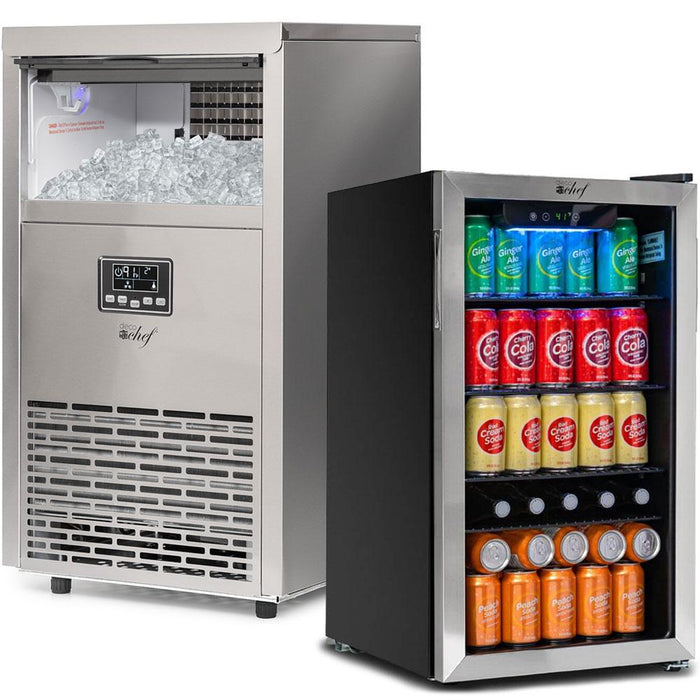 Deco Chef Commercial Ice Maker with 118-Can Mini Fridge Bundle - Stainless Steel