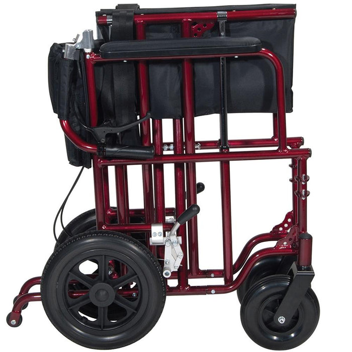 Drive Medical 22" Aluminum Bariatric Transport Chair with 12" Rear Flat Wheels, Red (ATC22-R)