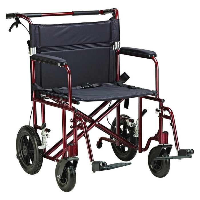 Drive Medical 22" Aluminum Bariatric Transport Chair with 12" Rear Flat Wheels, Red (ATC22-R)