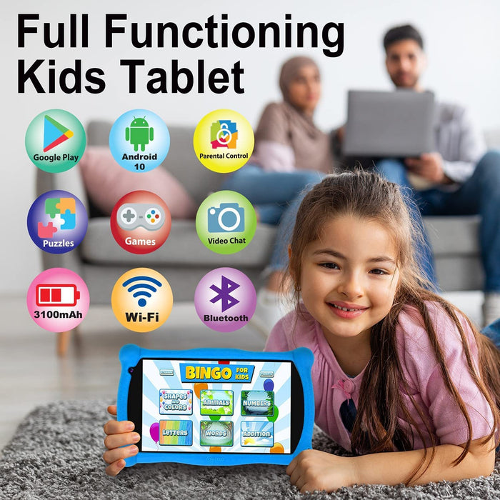 Contixo 7" Kids Tablet, IPS, 2GB/16GB, Dual Cameras, Digital Pen, Silicone Case - Blue