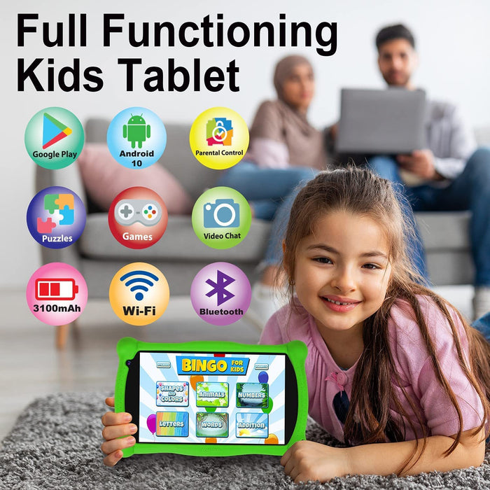 Contixo 7" Kids Tablet, IPS, 2GB/16GB, Dual Cameras, Digital Pen, Silicone Case - Green