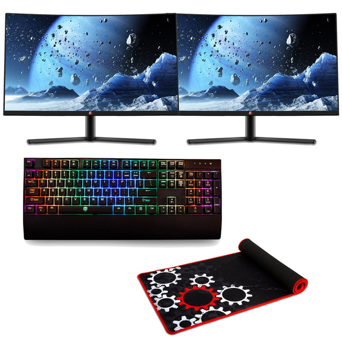 Deco Gear Dual 27" 2560x1440 VA Curved Monitor + Bonus Gaming Keyboard, Extended Mouse Pad