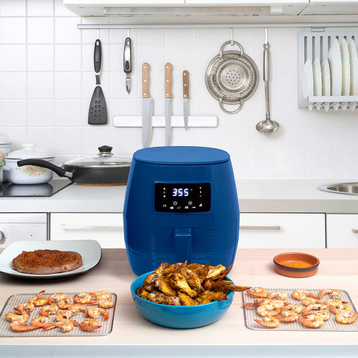 Deco Chef Digital 5.8QT Electric Air Fryer Healthier Cooking Blue + 6-Pcs Knife Set Black