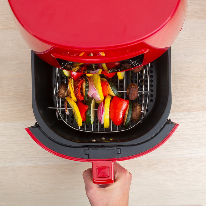 Deco Chef Digital 5.8QT Electric Air Fryer Healthier Cooking Red + 6-Pcs Knife Set Black
