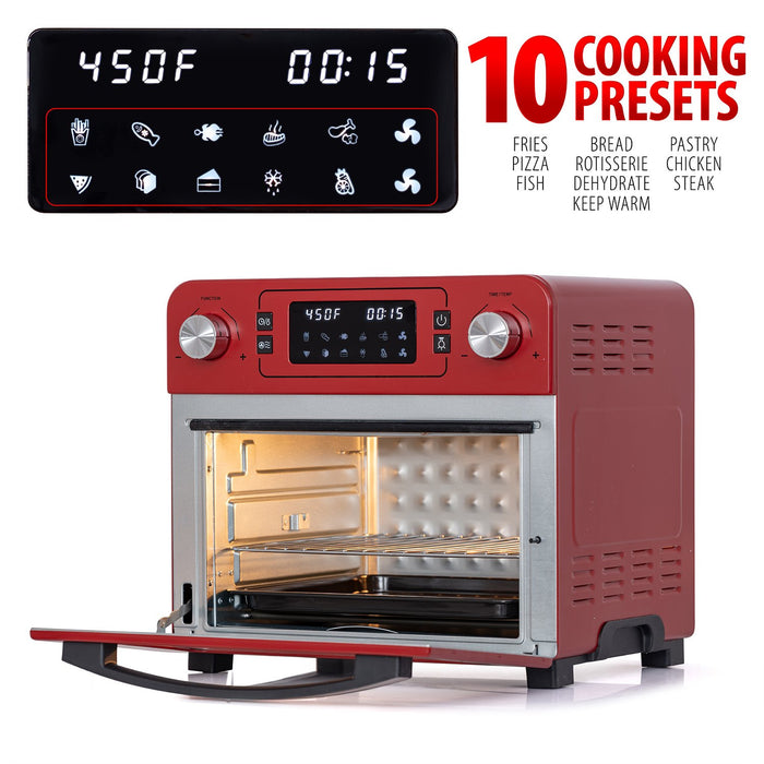 Deco Chef 24QT Stainless Steel Countertop Toaster Air Fryer Oven Red +6Pcs Knife Set Black
