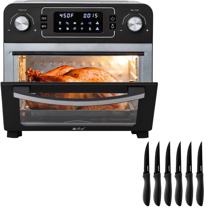Deco Chef 24QT Stainless Steel Countertop Toaster Air Fryer Oven + 6-Pcs Knife Set Black